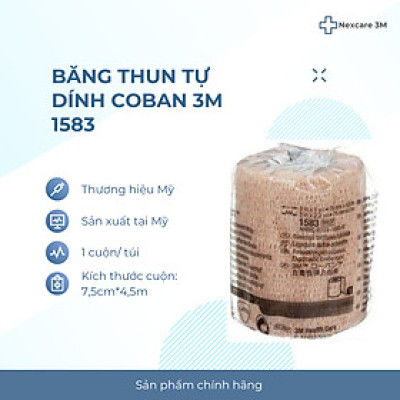 Băng thun y tế tự dính 3M Coban 1583, size 7,5cm*4,5cm - 1 cuộn/túi |  Xuất xứ Mỹ