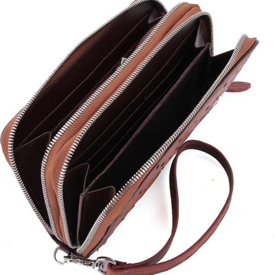 Ví Nữ Da Đà Điểu 2 Khóa Huy Hoàng HT3441 (11 x 22 cm) - Nâu Đỏ