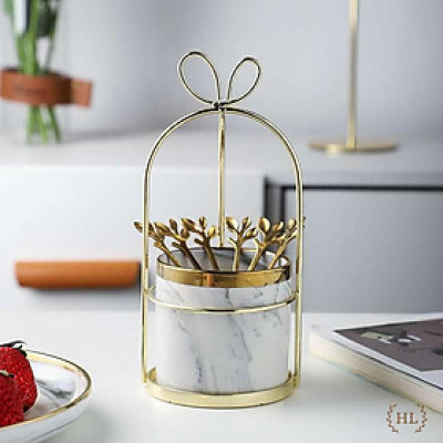 Giỏ Sứ khung hợp kim mạ vàng | LẴNG SỨ VÂN ĐÁ | GIỎ SỨ VÂN ĐÁ