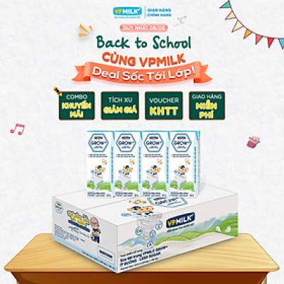 Sữa Tiệt Trùng Ít Đường VPMilk Grow+ Hộp 180ml (Thùng 48 Hộp)