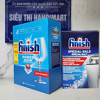 Viên rửa bát finish 100 Viên + Muối rửa bát finish 1,2kg Đức