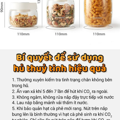 Hũ thủy tinh hút chân không bảo quản thực phẩm CAFE DE KONA