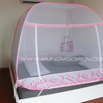 Màn Chụp , Mùng Chụp Cao Cấp Mộc Miên Đỉnh Rộng - Kích Thước 1,4mx2m Trắng Viền Hồng ( Hà Nội )