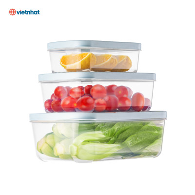 Bộ 3 hộp đựng thực phẩm chữ nhật Hokori - hàng Chính Hãng