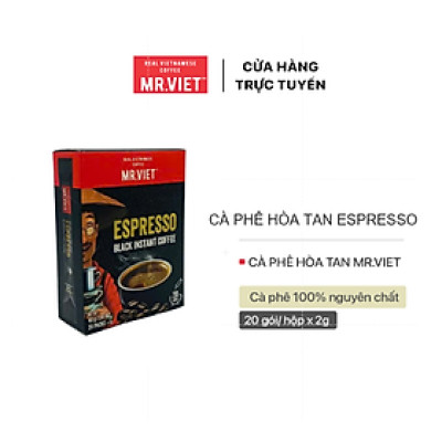 Cà phê hòa tan, cà phê đen Espresso vị đậm đà - MR.VIET Coffee (20 gói/hộp x 2g)