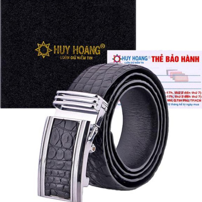 Thắt Lưng Nam Da Cá Sấu Gai Bụng Bản Lớn Huy Hoàng HT4774 - Đen