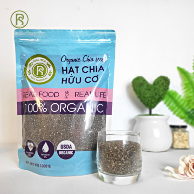 Hạt Chia Đen Hữu Cơ Real Food Cải Thiện Tiêu Hóa, Dùng Cho Sinh Tố & Nước Uống (1kg)