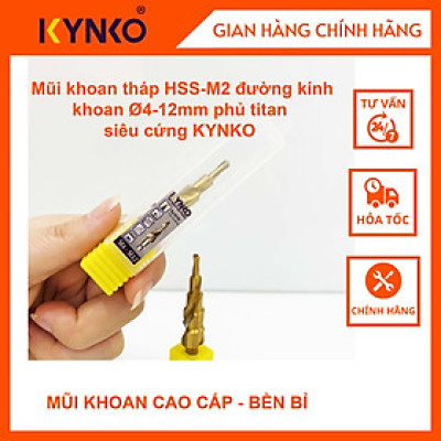 Mũi khoan tháp HSS-M2 đường kính khoan 4-12mm phủ titan siêu cứng KYNKO