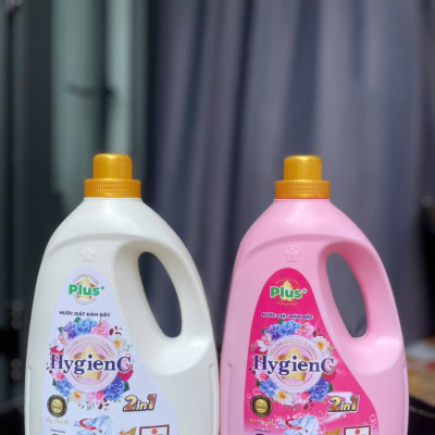 (Tặng 1 chai xịt thơm quần áo 100ml ) COMBO 2 can nước giặt xả 2 in1 HygienC PLUS 2kg, hang VN, Công nghệ thái đậm dặc, bền màu, lưu hương quần áo thơm mát dài lâu Làm Sạch