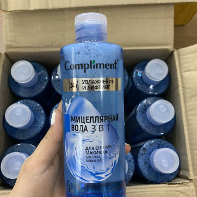 Tẩy trang Compliment Hyaluronic 3in1 tẩy cho mặt, mắt, môi 400ml (xanh tím)