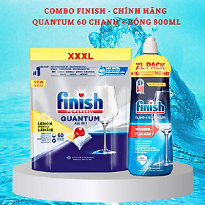 Combo Viên rửa bát Finish quantum 60 viên + Nước làm Bóng finish 800ml