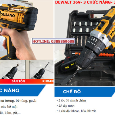 (LOẠI I) Máy Khoan Bê Tông và Bắt Vít 36V