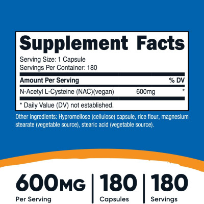 NUTRICOST NAC VEGAN N-ACETYl L-CYSTEINE 600MG (180viên) - Bảo Vệ Sức Khỏe