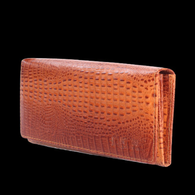 Bóp nữ da thật vân cá sấu Huy Hoàng 2 gấp vân nhỏ màu da, đen, nâu, vàng bò HC3101-02-03-04