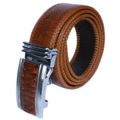 HC4466 - Dây nịt nam da đà điểu Huy Hoàng đan viền 4P màu vàng bò