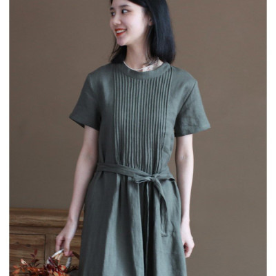 Đầm ngắn tay chất liệu linen cao cấp, dáng suông basic dễ mặc, phong cách kín đáo nhã nhặn NH191 xanh xám