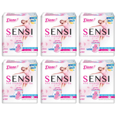 Combo 6 Băng vệ sinh Diana Sensi Siêu Mỏng Cánh (Gói 8 miếng)