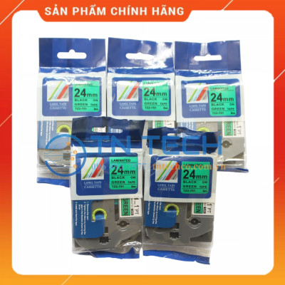 Nhãn In Tz2-751 - Đen nền xanh lá 24mm x 8m - Dùng cho máy in BROTHER - AIMO - PUTY [Hàng nhập khẩu]