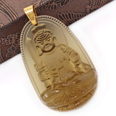 Mặt Dây Chuyền Phật Bất Động Minh Vương đá Obsidian( thạch anh khói )  size nhỏ 3.6cm MPOB1 - phật bản mệnh tuổi Dậu