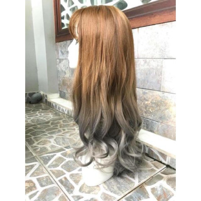 Tóc giả cao cấp xám khói omber -tặng lưới chùm tóc-hình thật