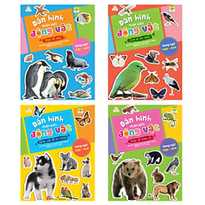 Combo Dán hình nhận biết động vật: Chim và côn trùng + Những loài vật dễ thương + Động vật biển + Động vật hoang dã