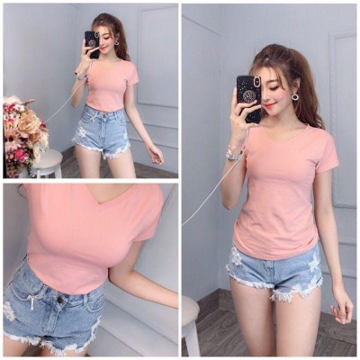 Áo thun cổ tim body thun lạnh hàng có size S,M,L