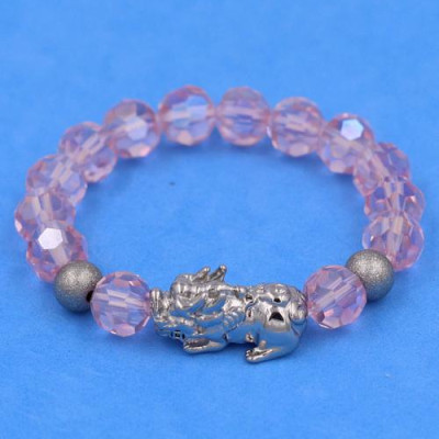 Chuỗi tay pha lê cắt giác Hồng Phấn 10 ly Mix Tỳ Hưu Inox 2 Bi VFLGHPTHEHB10 - Chuỗi tay thời trang phong thủy