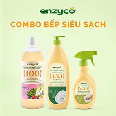 Combo Bếp Siêu Sạch ENZYCO - Nước Ngâm Rau Củ 1L, Nước Rửa Bát 850ml Và Nước Lau Đa Năng 475ml