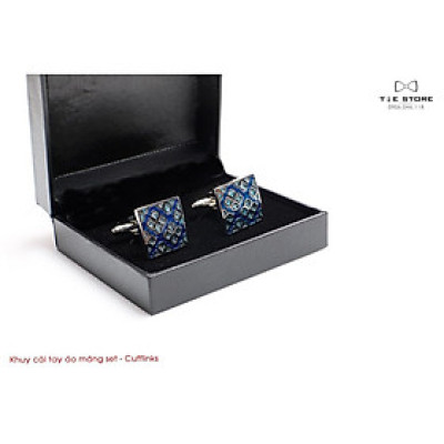 Khuy Cài tay áo Măng Set cao cấp đính đá - cufflinks , tặng kèm hộp nhỏ, xanh họa tiết cổ