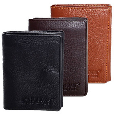 Bóp da bò Huy Hoàng 3 gấp loại nhỏ màu da, đen, nâu HT3136-37-38