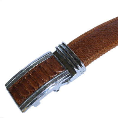 HC4466 - Dây nịt nam da đà điểu Huy Hoàng đan viền 4P màu vàng bò