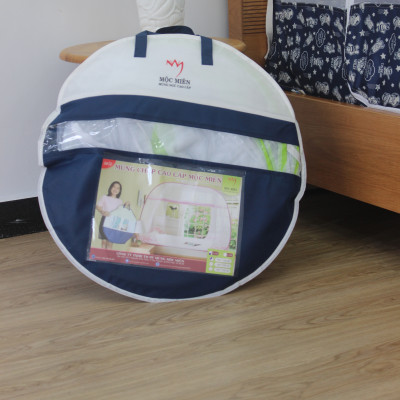 Màn Chụp Tự Bung Đỉnh Rộng Có Viền Chân Mộc Miên - Trắng Viền Hồng