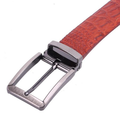 HC4834 - Dây nịt nam da cá sấu Huy Hoàng gai đuôi 3,5P đầu kim màu nâu đỏ