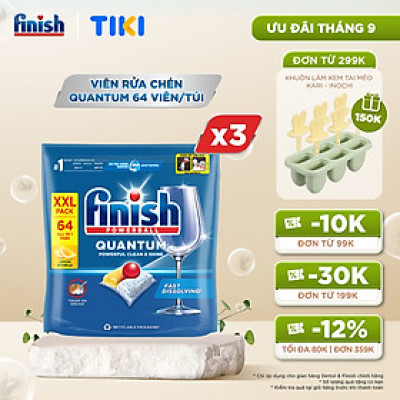 Combo 3 Viên Rửa Chén Bát Finish Powerball Quantum Powerful Clean & Shine 64 viên