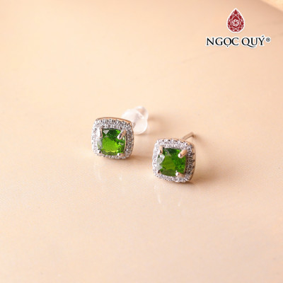 Bông tai bạc đính đá diopside mệnh hỏa mộc - Ngọc Quý Gemstones