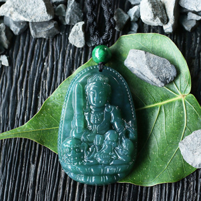 Mặt Dây Chuyền Văn Thù Bồ Tát Chalcedony Ngọc Quý Gemstones GA76 (5 x 3 cm)