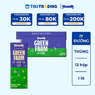 Thùng 12 Hộp Sữa tươi Vinamilk Green Farm rất ít đường 1L