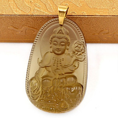 Mặt dây chuyền Bồ Tát Phổ Hiền đá Obsidian 5cm MBNN2 - phật bản mệnh tuổi Thìn, Tỵ - Mặt size lớn