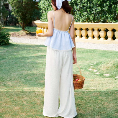 DOTTIE - Áo hai dây phối đăng ten - Xanh dương - T1097