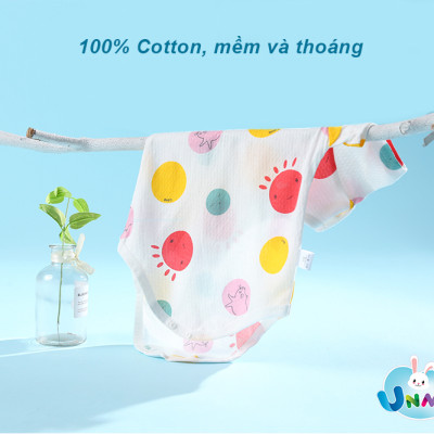 Combo 2 Bộ Đồ Áo Liền Quần Cho Bé Trẻ Sơ Sinh Bodysuit Vải Thoáng Mát Mùa Hè màu Trắng Họa tiết vui nhộn (Giao màu Ngẫu nhiên)