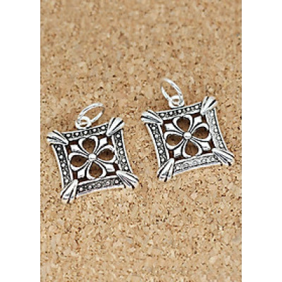 Combo 2 cái charm bạc hình vuông họa tiết lục tự cách tân treo - Ngọc Quý Gemstones