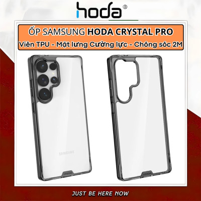 Ốp lưng trong suốt chống sốc 2m cho Samsung Galaxy S25 Ultra hiệu HODA Crystal Pro - Viền TPU, lưng kính cường lực, chống va đập - Hàng nhập khẩu