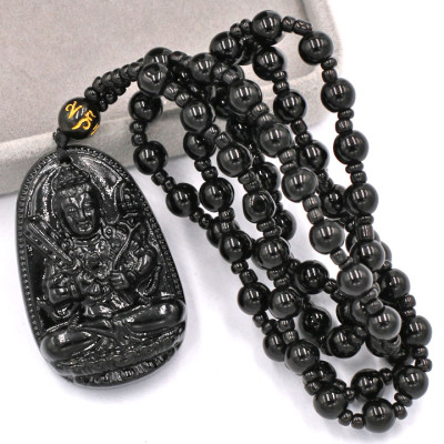 Vòng cổ Hư Không Tạng Bồ tát thạch anh đen 4.3 cm DHTEB6