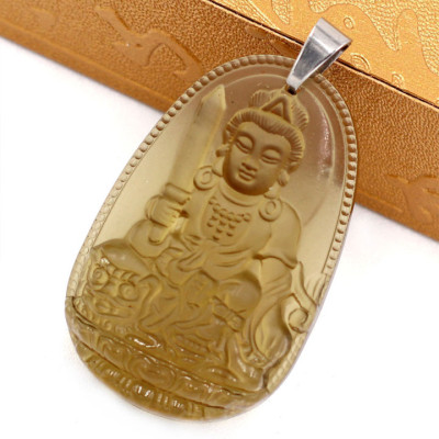 Dây chuyền mặt Văn Thù Bồ Tát đá Obsidian 5cm - phật bản mệnh tuổi Mão - mặt phật size lớn