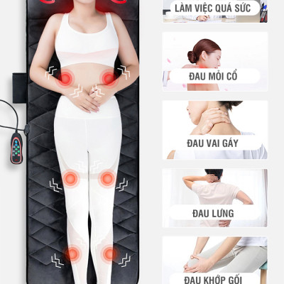 Nệm (Đệm) Massage Toàn Thân Nikio NK-151 - Con Lăn Xoa Bóp Cổ Vai Gáy, 10 Động Cơ Matxa Rung Toàn Thân, Kết Hợp Nhiệt Sưởi Và Túi Khí Nâng Đỡ Cột Sống, Hỗ Trợ Điều Trị Đau Nhức Lưng