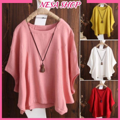 Áo kiểu nữ đẹp, chất liệu đũi mềm mát, áo kiểu form rộng cánh dơi, thời trang nữ NeSa Shop,  AKH.036