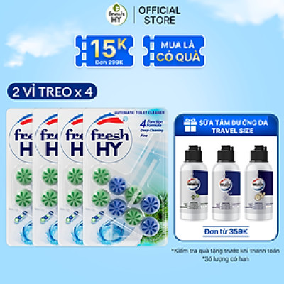Combo 4 Viên Tẩy Bồn Cầu Fresh HY 350 Lần Xả, Làm Sạch Khuẩn & Ngăn Ngừa Mảng Bám, Khử Mùi Và Lưu Hương Thơm Mát (2 Vỉ Treo X4)