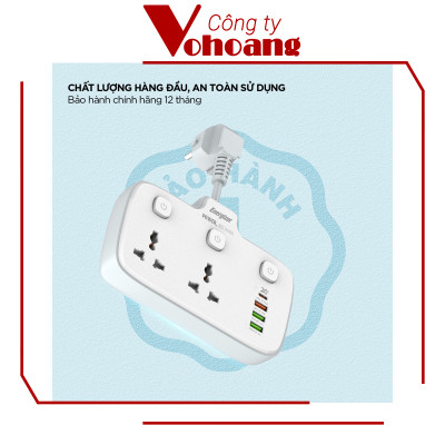 [Mỹ] Ổ cắm điện Energizer đa năng 2AC kèm 3USB-A và 1USB-C sạc nhanh PD (max PD 20W) - Energizer EPB2503EU