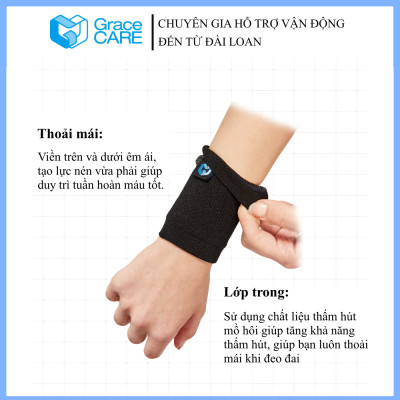 Đai Hỗ Trợ Cổ Tay Grace Care WD320 – Vải Dệt 3D Thoáng Khí, Co Giãn, Hỗ Trợ Vận Động, Thể Thao Nhẹ