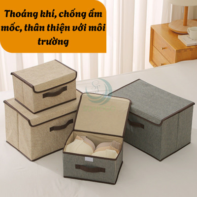 Bộ 2 thùng vải, hộp vải đựng đồ đa năng -Màu Nâu Kem - Hộp vải đựng quần áo 2 size đựng quần áo, đồ lót, giày, văn phòng phẩm, đồ dùng cá nhân rất tiện lợi-Bộ 2 hộp vải đựng đồ vải canvas siêu xinh có nắp đậy, tủ vải đựng đồ hộp cái
